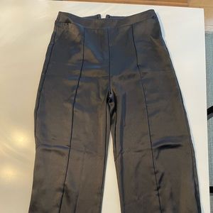 Black silky split hem flare pants